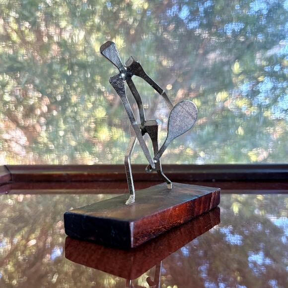 Vintage Brutalist Nail Art Sculpture Tennis Player Metal Figurine, Made in Spain - Picture 9 of 14